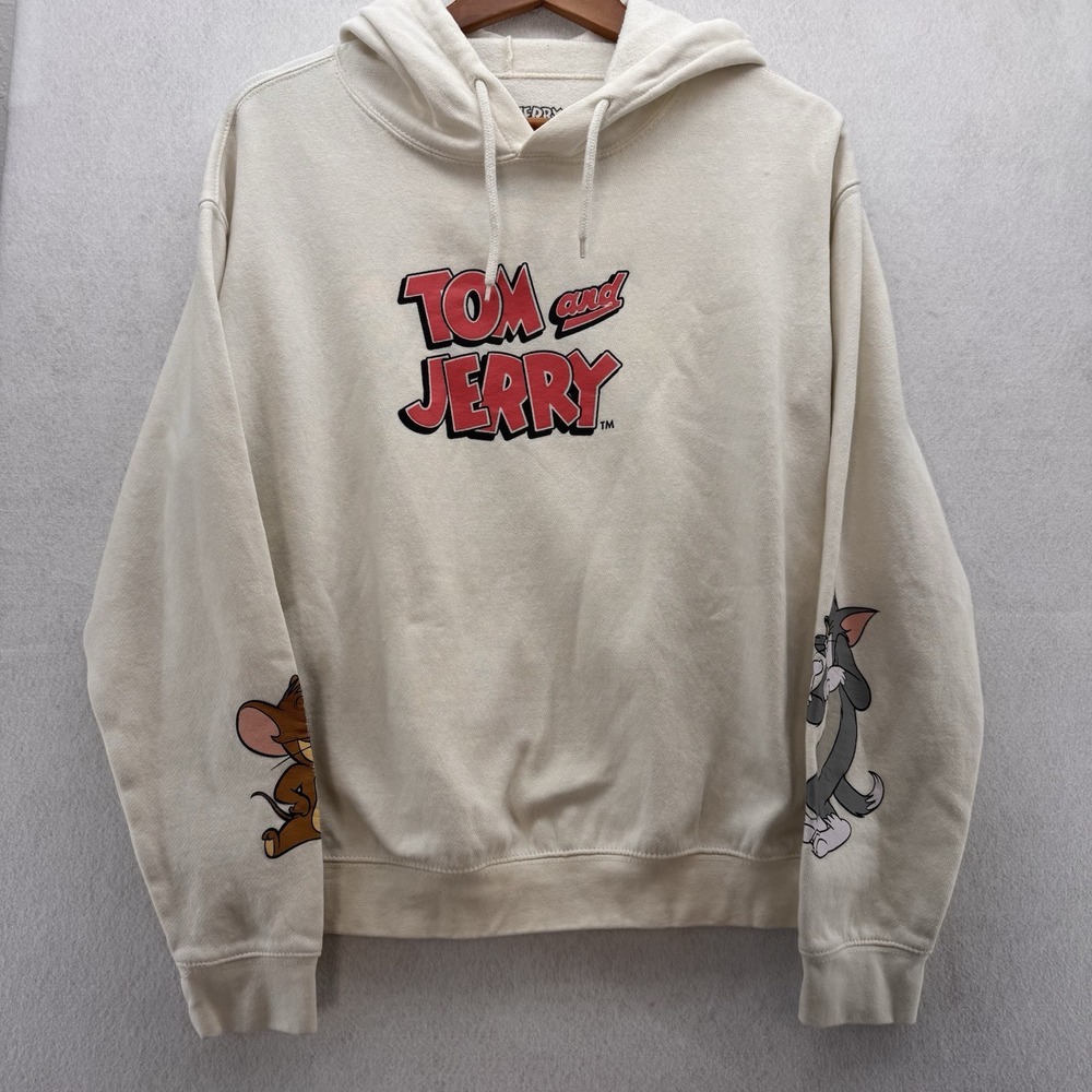 Tom and Jerry Turner Entertainment White Hoodie Women Size Large Casual Cartoons